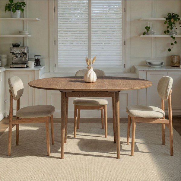 Ümmargune pikendatav söögilaud tammepuust dekooriga lisapealse pealispinnaga, ø 100 cm Viona - Kalune Design-image-3