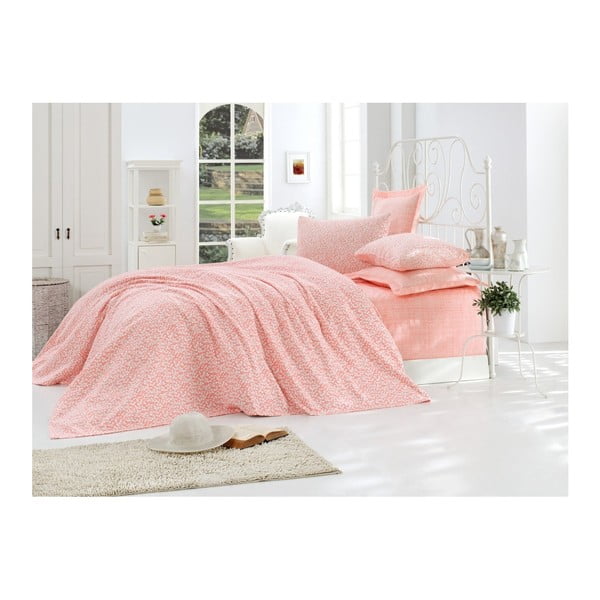 Růžový přehoz přes postel z čisté bavlny Lolita, 200 x 235 cm