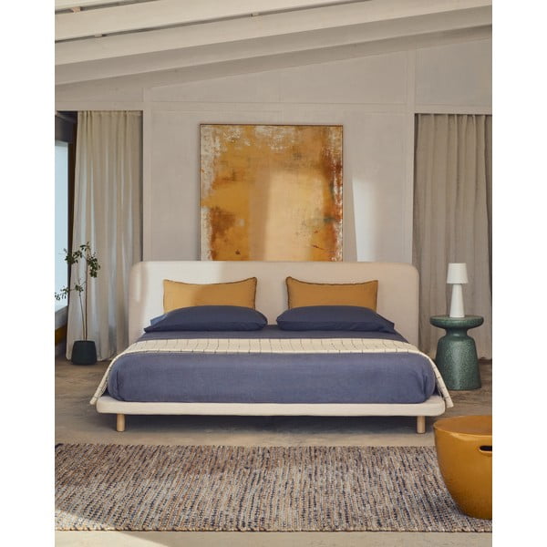 Beež polsterdatud kaheinimesevoodi 180x200 cm Odum – Kave Home-image-3