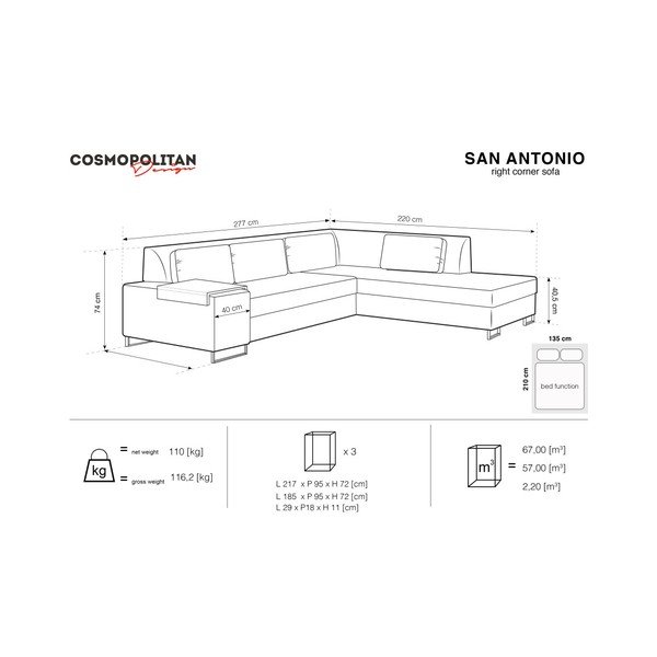 Tmavě modrá rozkládací pohovka Cosmopolitan Design San Antonio, pravý roh-image-3