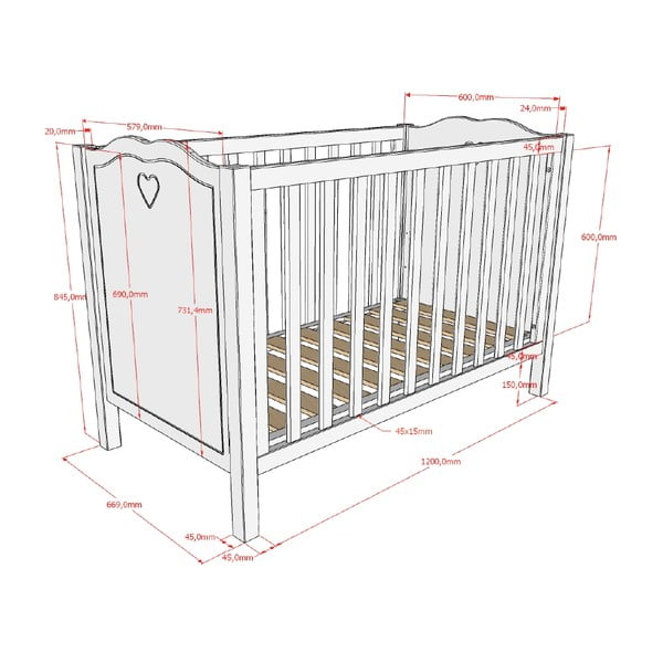 Valge männi täispuidust narivoodi 60x120 cm Amori – Vipack-image-2