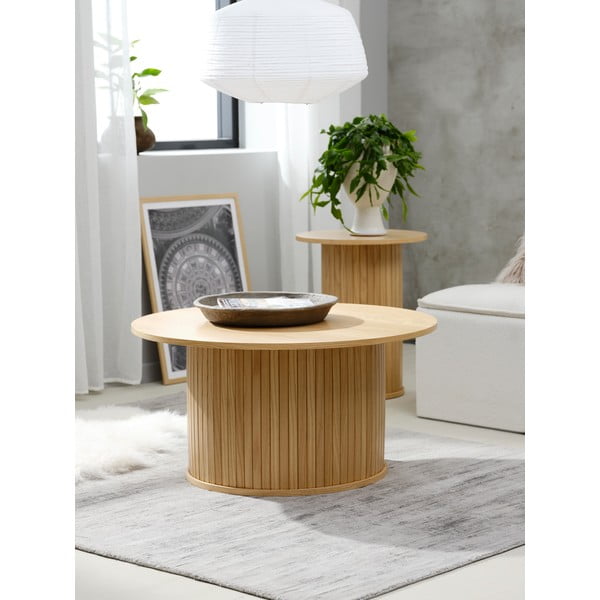 Ümmargune kohvilaud tammedekorist naturaalses värvitoonis ø 90 cm Nola - Unique Furniture-image-1
