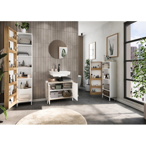 Valge kõrge/kitsas vannitoakapp 39x120 cm Topeka - Germania-image-4