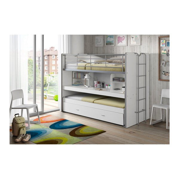 Valge nari/väljatõmmatava osaga lastevoodi koos voodipõhjaga koos hoiuruumiga 90x200 cm Bonny – Vipack-image-1