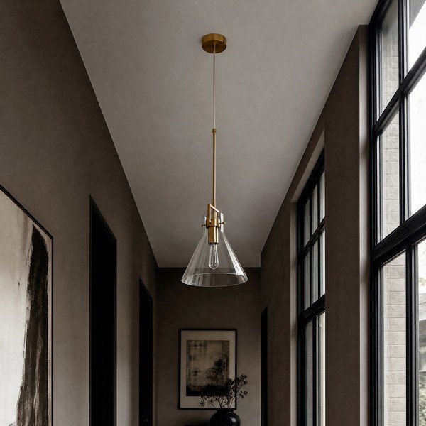 Kuldse värvi metallist ripplamp klaasist varjuga, läbimõõduga 25 cm Trieste - Premier Housewares-image-2