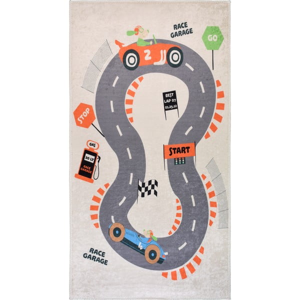 Kreem pestav laste mänguvaip 80x120 cm Race Garage - Vitaus