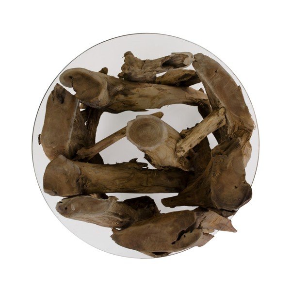 Pruun ümmargune klaasplaadiga diivanilaud ø 60 cm Grand Canyon – House Nordic-image-2