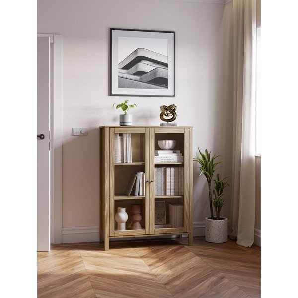 Vitriinkapid naturaalses värvitoonis männipuidust 90x120x40 cm Alessandra - Marckeric-image-1