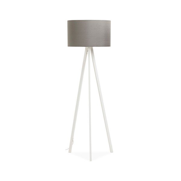 Stojací lampa s bílou konstrukcí a šedým stínítkem Kokoon Trivet