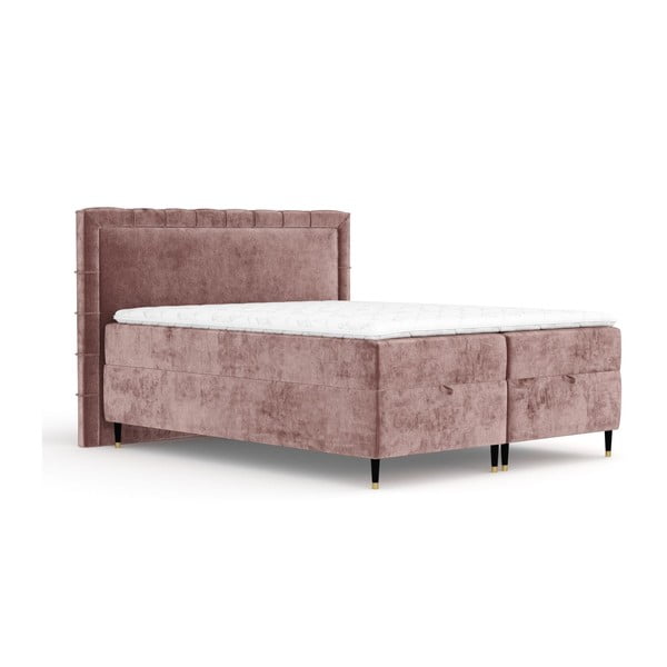 Roosa boxspring voodi 200x200 cm hoiuga Voyage - Maison de Rêve