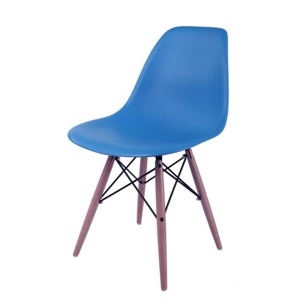 Tmavě modrá židle D2, dřevěné nohy