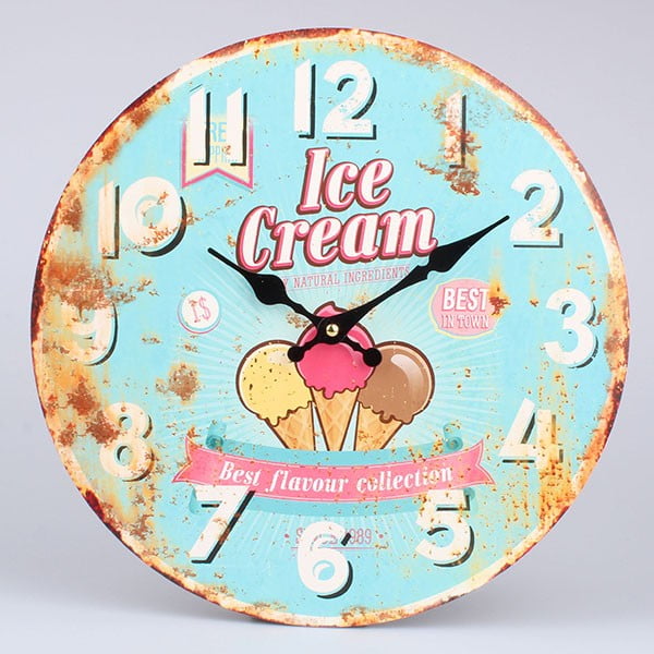 Dřevěné hodiny Retro Ice Cream, 34x34 cm