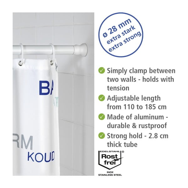 Valge teleskoop dušikardinapuu, ø 2,8 cm; pikkus 110 - 185 cm. - Wenko-image-3