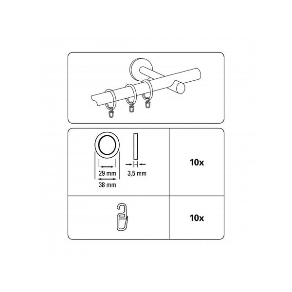 Metall kardinarõngad konksuga komplektis  10 tk Elba – Gardinia-image-1