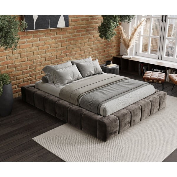 Pruun polsterdatud kaheinimesevoodi koos voodipõhja ja panipaigaga 180x200cm Aruba L - Maison de Rêve-image-1