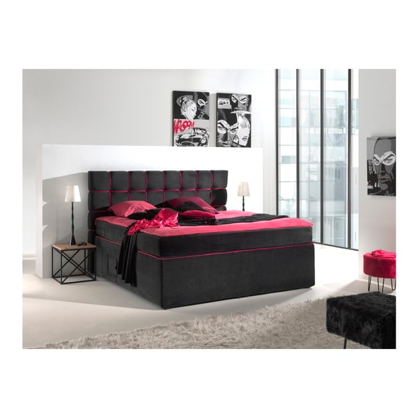 Černorůžová dvoulůžková boxspring postel Sinkro Play Safe, 200 x 200 cm