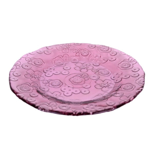 Růžový skleněný talíř z recyklovaného skla Ego Dekor Flora, 20 cm