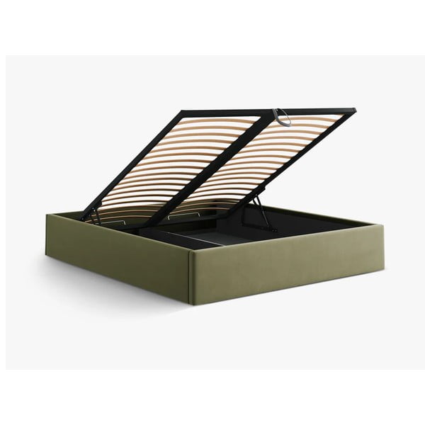 Roheline polsterdatud kaheinimesevoodi panipaigaga/ilma peatsita, koos raamiga 180x200 cm Susan – Micadoni-image-3