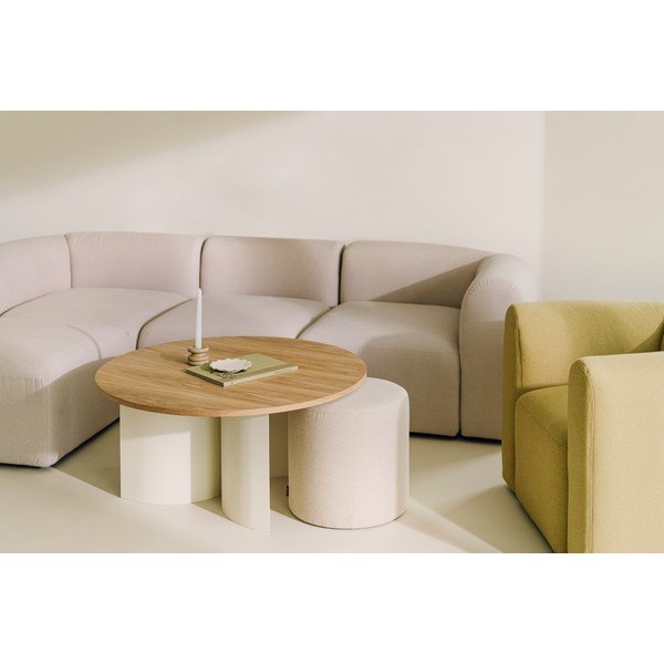 Kreemikas/naturaalses värvitoonis ümmargune kohvilaud saarepuidust pealispinnaga, ø 95 cm Gavo - noo.ma-image-4