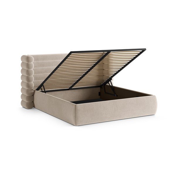 Beež polsterdatud kaheinimesevoodi koos panipaiga ja voodipõhjaga 160x200 cm Mount - Micadoni-image-2