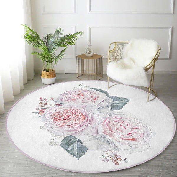 Valge-roosa pestav ümmargune vaip, sobitub robottolmuimejaga ø 80 cm Comfort - Mila Home-image-3