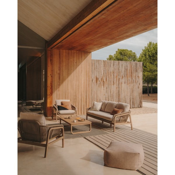 Akaatsia täispuidust aiamööbli komplekt 5-le, beež-puiduvärvi Vellana - Kave Home-image-1