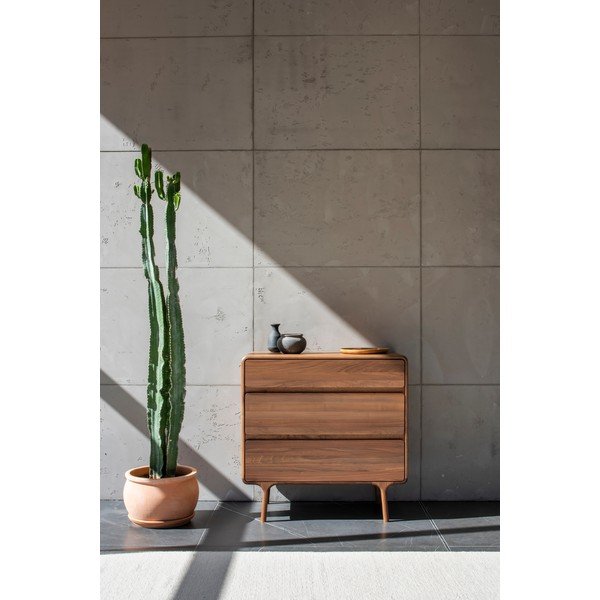 Pruun pähklipuidust kummut 90x90x45 cm Fawn - Gazzda-image-1