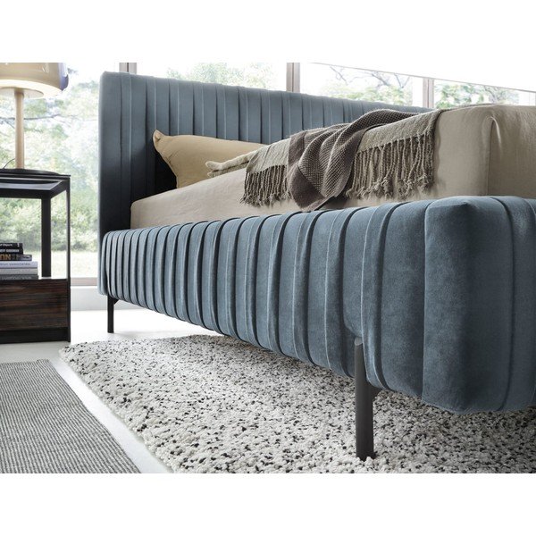 Sinine polsterdatud kaheinimesevoodi koos panipaiga ja voodipõhjaga 140x200 cm Plissa - ELTAP-image-3