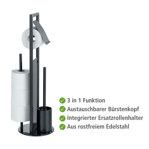 Must tualettpaberi hoidik roostevabast terasest harjaga Ravina - Wenko-image-3