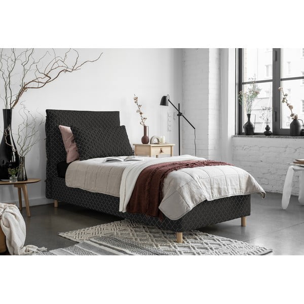 Must polsterdatud üheinimesevoodi koos voodipõhjaga 90x200 cm Sleepy Luna – Miuform-image-1