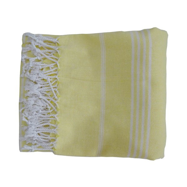 Žlutá ručně tkaná osuška z prémiové bavlny Homemania Sultan Hammam, 100 x 180 cm