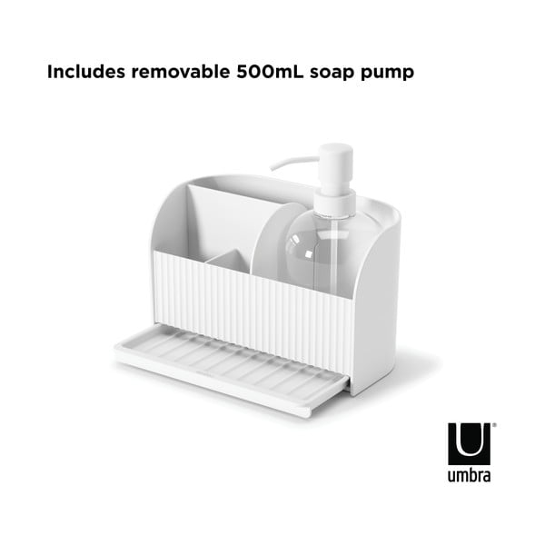 Valge pesuvahendite riiul, mis on valmistatud taaskasutatud plastikust Sling - Umbra-image-4