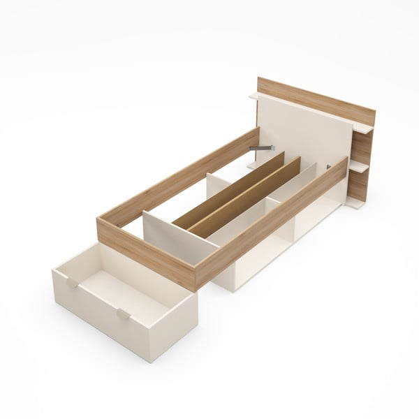 Valge tammespoonist üheinimesevoodi ilma voodipõhjata 90x200 cm Albo - Marckeric-image-3