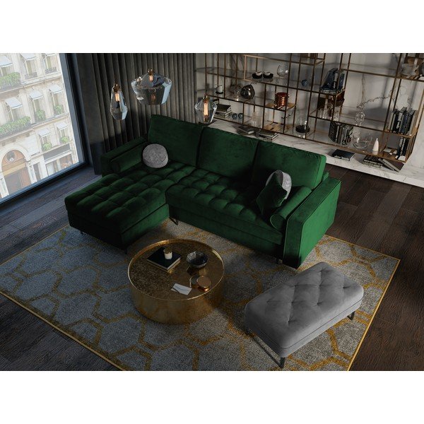 Roheline sametne nurgadiivan, vasakpoolne nurgas Santo - Milo Casa-image-1