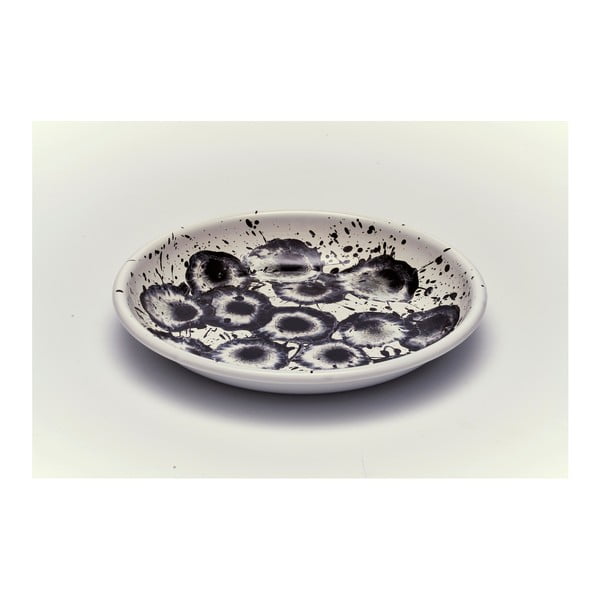 Černobílý smaltovaný talíř Kapka Floral Madness, Ø 24,5 cm
