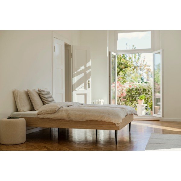 Kaheinimesevoodi puitlaastplaadist, tammepuust dekooriga, ilma peatsita ja liistudest raamiga, 180x200 cm, naturaalses värvitoonis Streiko - noo.ma-image-2