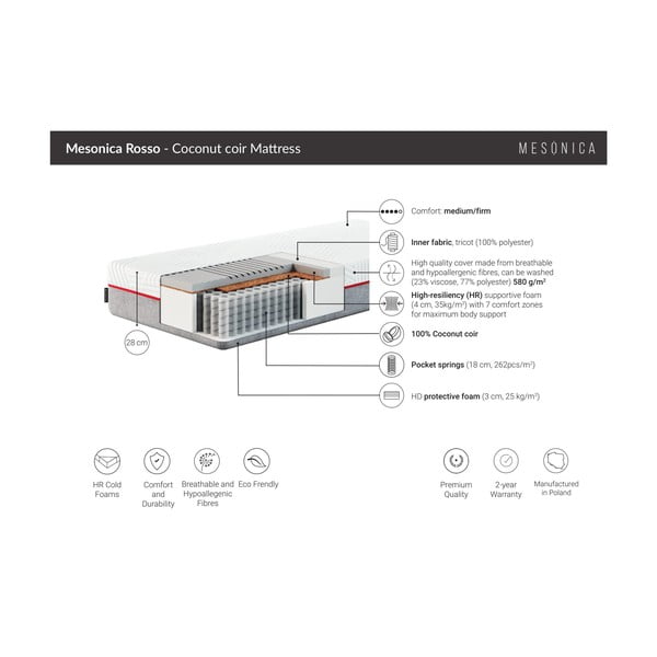 Kõva vedrumadrats 120x200 cm Rosso - MESONICA-image-3