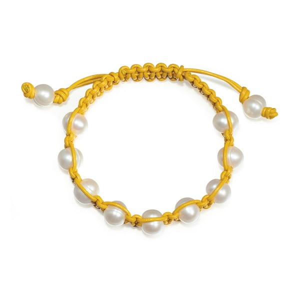Žlutý perlový kožený náramek Nova Pearls Copenhagen Amandine