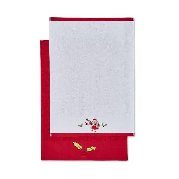 Punased ja valged puuvillased rätikud 2 tk 40x60 cm komplektis Christmas Tree - Catherine Lansfield