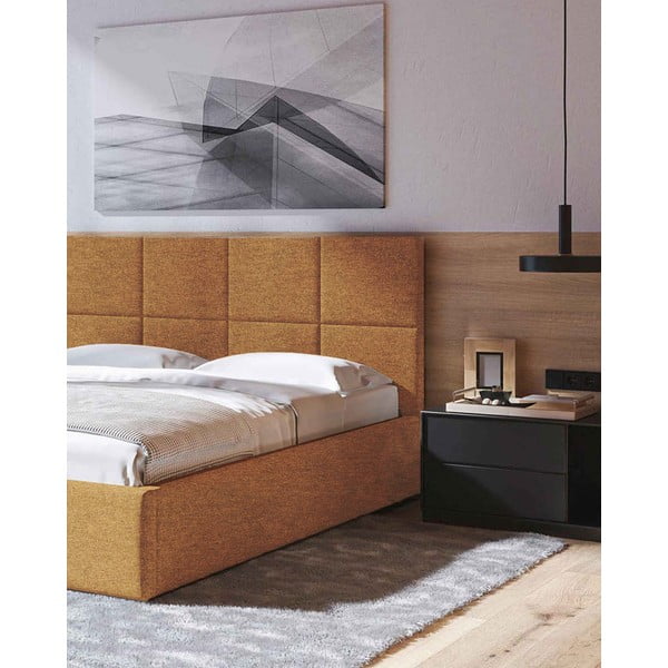 Kollane polsterdatud kaheinimesevoodi koos voodipõhja ja panipaigaga 160x200cm Bufo - MESONICA-image-4