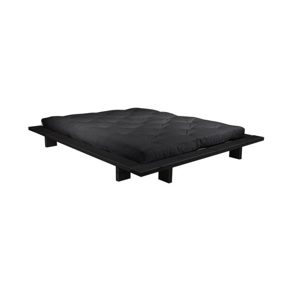 Dvoulůžková postel z borovicového dřeva s matrací Karup Design Japan Double Latex Black/Black, 140 x 200 cm