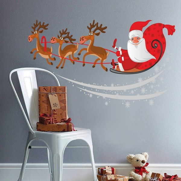 Samolepka na stěnu Santa na saních, 90x60 cm