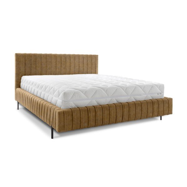 Ookerkollane polsterdatud kaheinimesevoodi koos panipaiga ja voodipõhjaga 180x200 cm Plissa - ELTAP