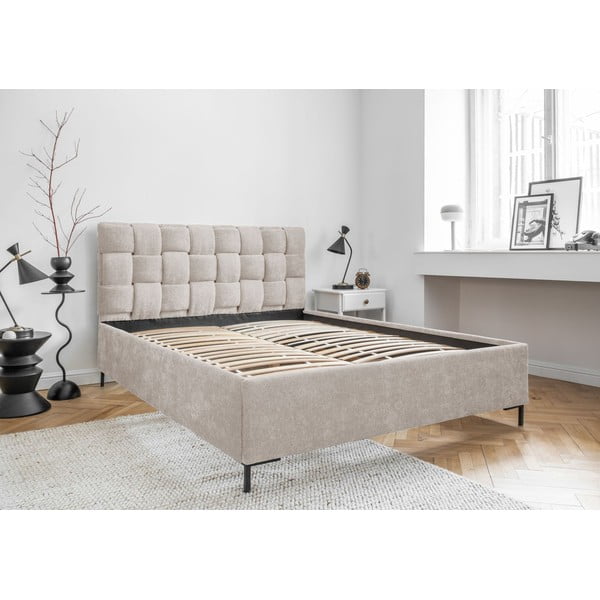 Beež polsterdatud kaheinimesevoodi koos voodipõhjaga 140x200 cm Eve - Miuform-image-4