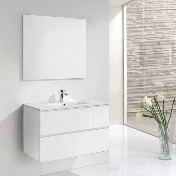 Koupelnová skříňka s umyvadlem a zrcadlem Monza, odstín bílé, 120 cm