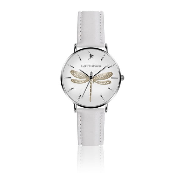 Dámské hodinky s páskem z pravé kůže v bílé barvě Emily Westwood Fly