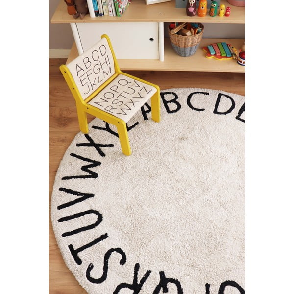 Kreem pestav käsitsi kootud puuvillane laste vaip ø150 cm ABC Natural Black - Lorena Canals-image-4