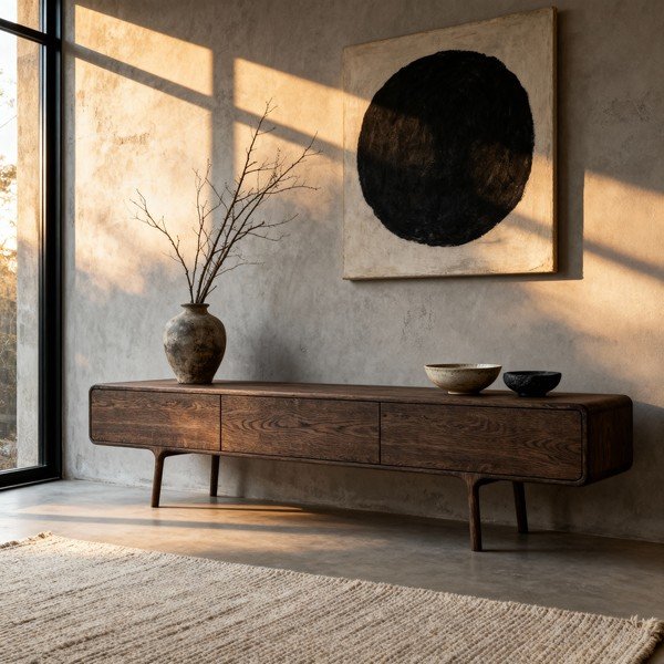 Pruun tammepuidust TV-alus 220x45x45 cm Fawn - Gazzda-image-1