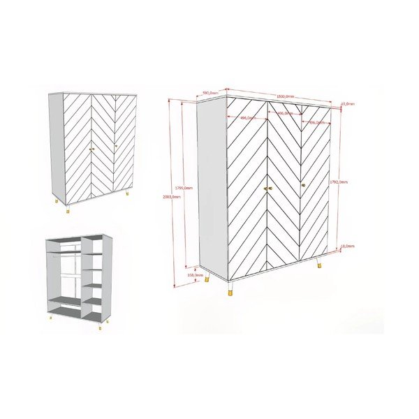 Valge laste riidekapp 150x200 cm BILLY - Vipack-image-2