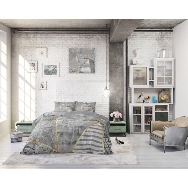Šedé bavlněné povlečení na dvoulůžko Pure Cotton Graphic, 200 x 200/220 cm-image-4